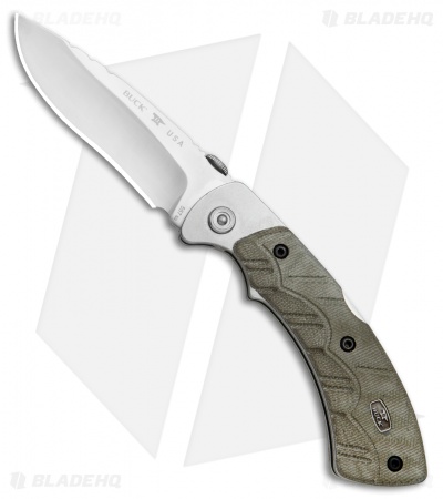 Buck Open Season Folding Skinner Lockback Knife OD Green Micarta (3.7" Satin)