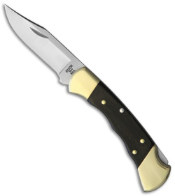 Buck 112 Ranger Finger Grooved Lockback Knife Ebony Wood Handle (3" Satin)