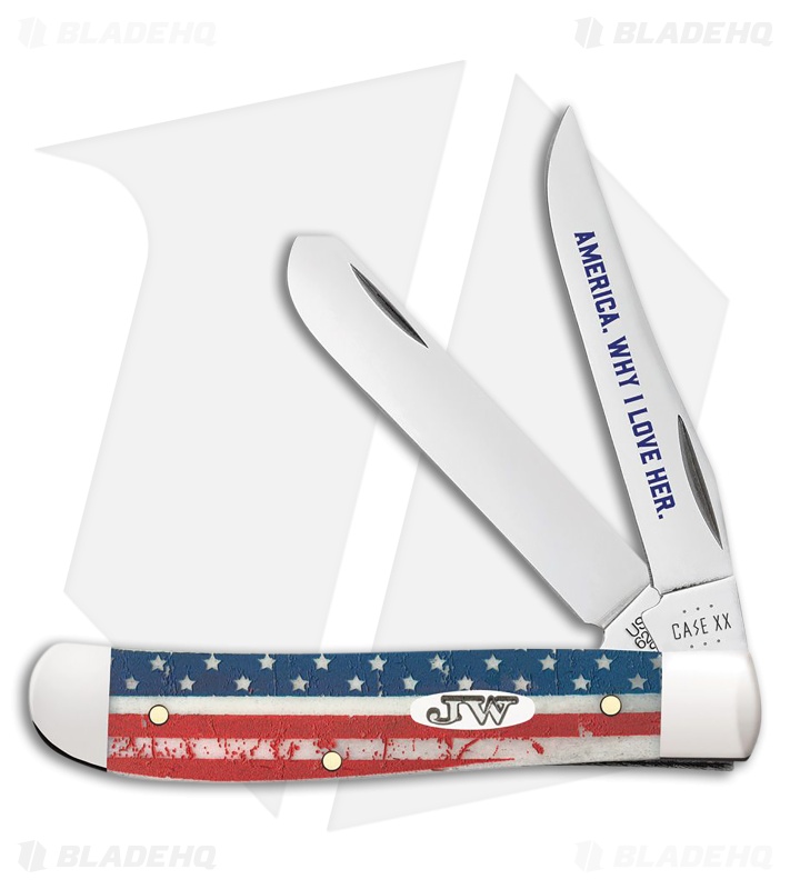 Case Cutlery John Wayne Mini Trapper Red/White/Blue Bone (2.75 Polished)