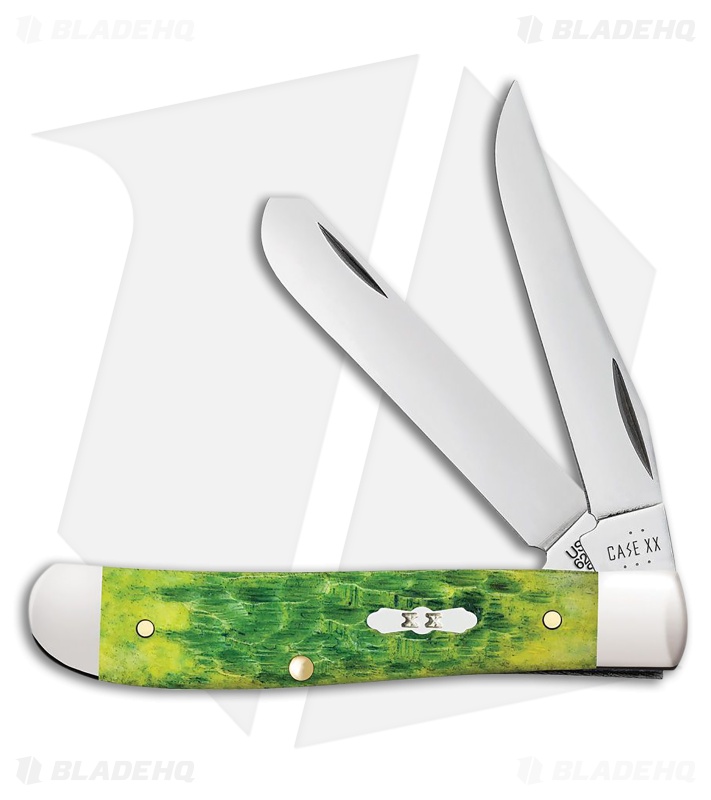 Case Knives Mini Trapper Peach Seed Jig Green Apple Bone