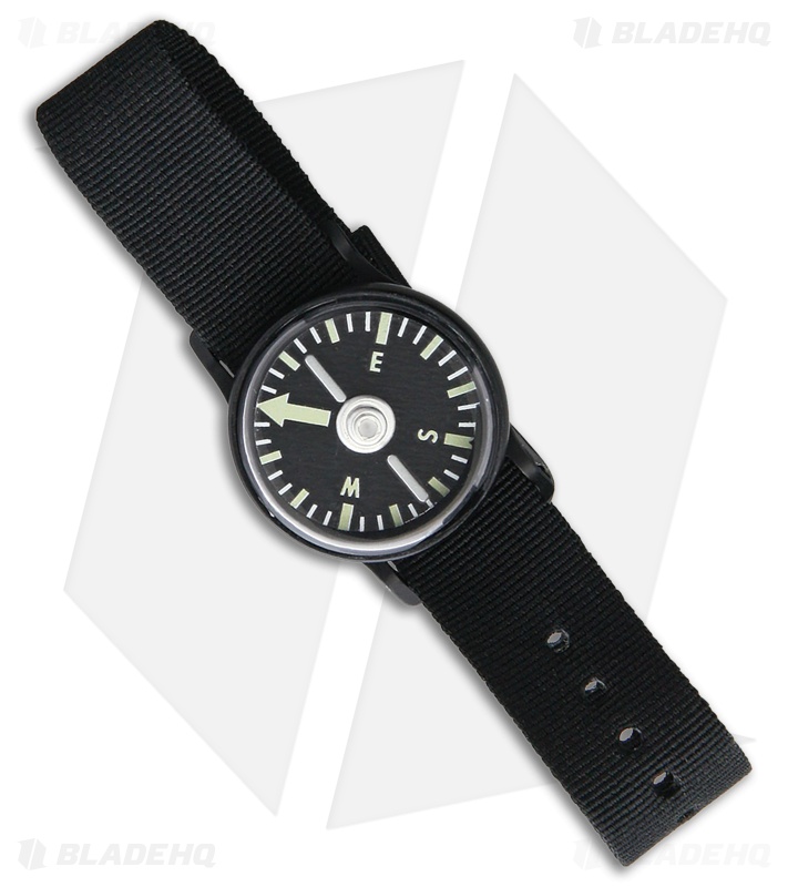 Phosphorescent Wrist Compass Black Nylon (Black)