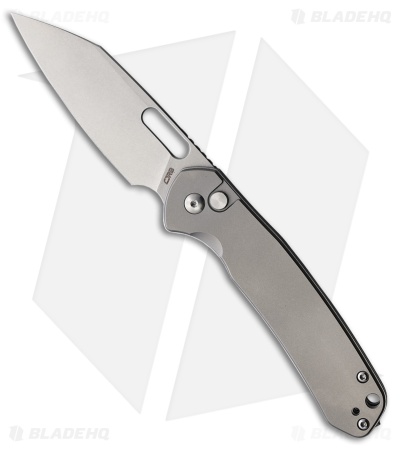 CJRB Pyrite Wharncliffe Button Lock Knife Titanium (3.13" Stonewash) *DISC*