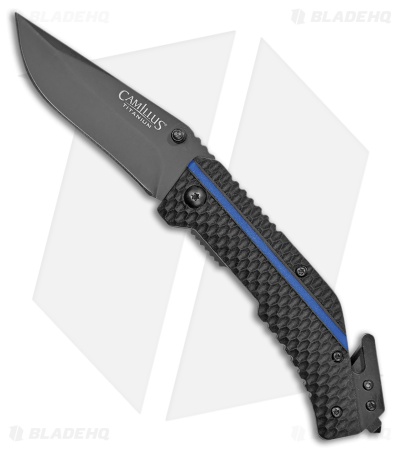 Camillus Thin Blue Line Spring Assisted Knife Black/Blue TPR (3.25" Black)