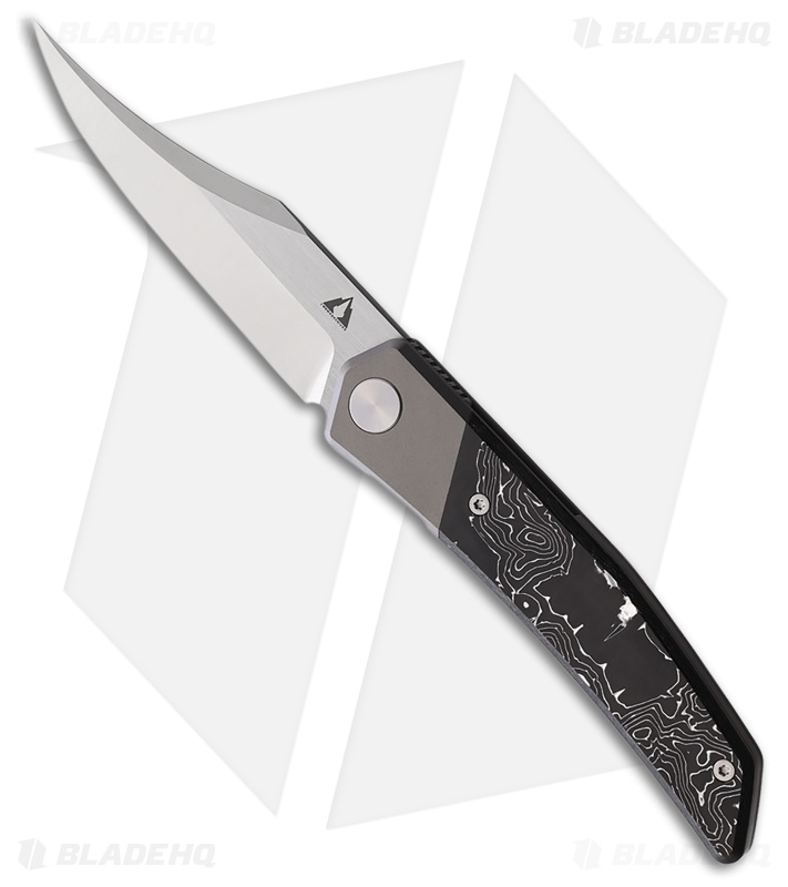 CMB Made Knives Zetsu Frame Lock Knife Ti + Silver Swirl CF (3.6" Satin)