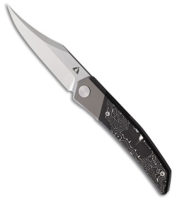 CMB Made Knives Zetsu Frame Lock Knife Ti + Silver Swirl CF (3.6" Satin)