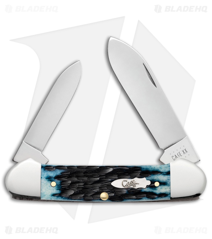 Case Cutlery Canoe Pocket Knife 3.625" Blue Jigged Bone Peach Seed (62131 SS)