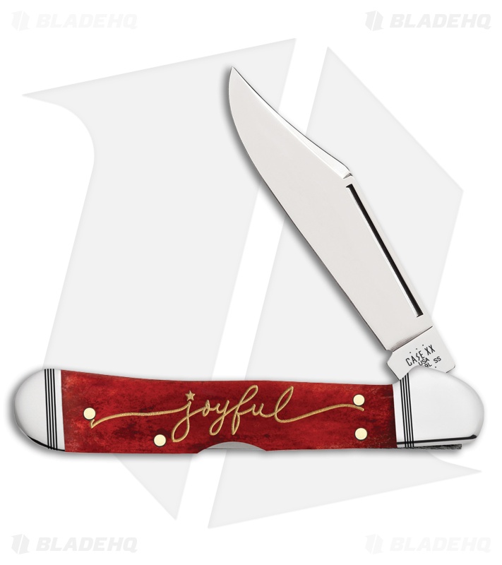 Case Mini Copperlock Knife 3.6" Christmas "Joyful" Red Bone (61749L SS) 10625