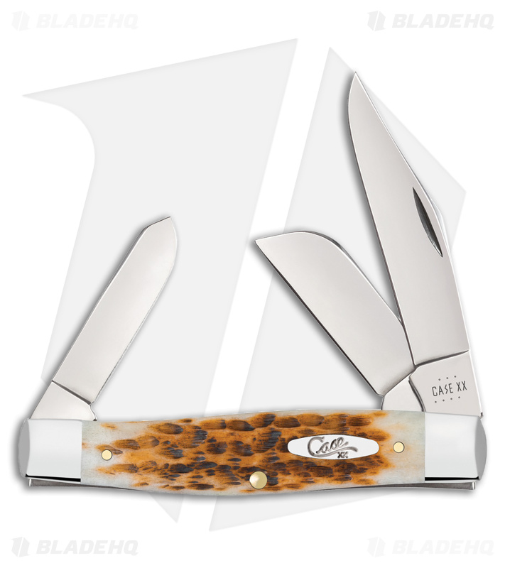 Case Large Stockman Knife Peach Seed Jigged Amber Bone