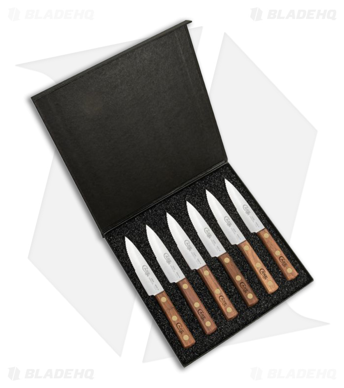 Case Knives Steak Knife Set 6pk Walnut Wood (4" Satin Serr)