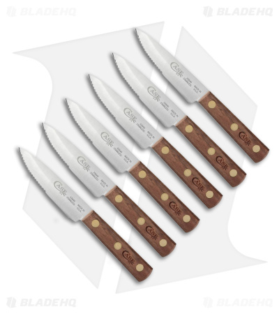 Case Knives Steak Knife Set 6pk Walnut Wood (4" Satin Serr)