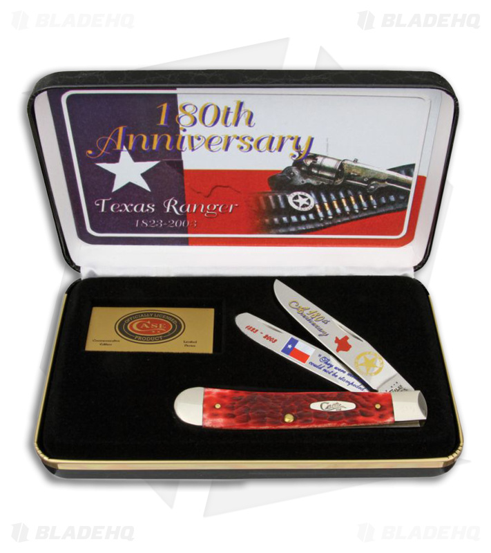 Case 180th Anniversary Texas Ranger Trapper Knife 4.1" Red Jig Bone TXRRPB