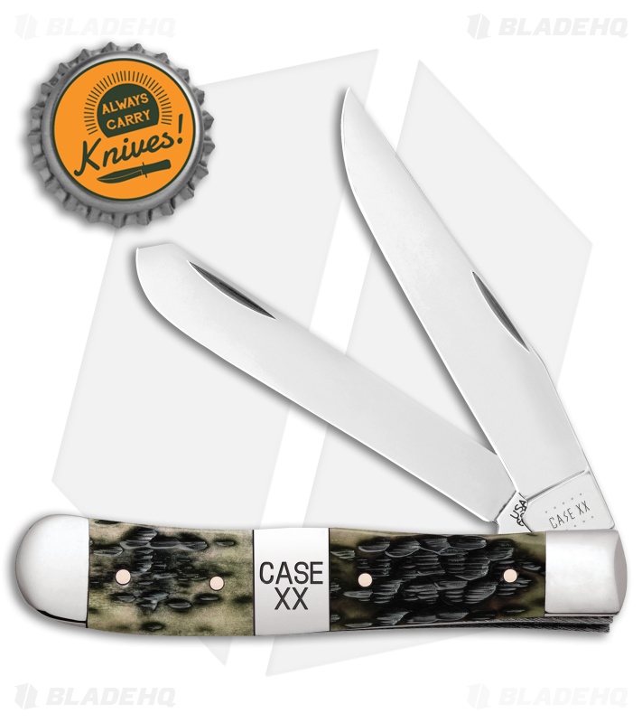 Case Trapper Pocket Knife Peach Seed Jig Olive Green Bone (6254 SS