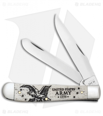 Case Cutlery U.S. Army Trapper Embellished Smooth White Bone (4" - 6254 SS) 
