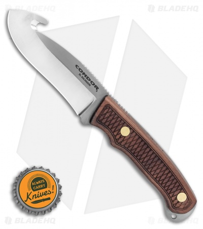 Condor Jackal Gut Hook Skinner Fixed Blade Knife Wood (3.1" Satin 440C)