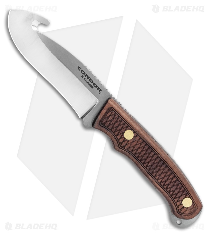 Condor Jackal Gut Hook Skinner Fixed Blade Knife Wood (3.1" Satin 440C)