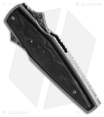 Corrie Schoeman Custom Short Folding Dagger Knife Carbon Fiber (2.9" Damascus)