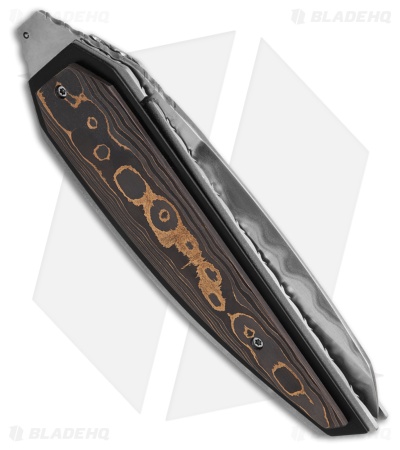 Corrie Schoeman D-Lete Liner Lock Knife Black & Gold Carbon Fiber (3" Damascus)