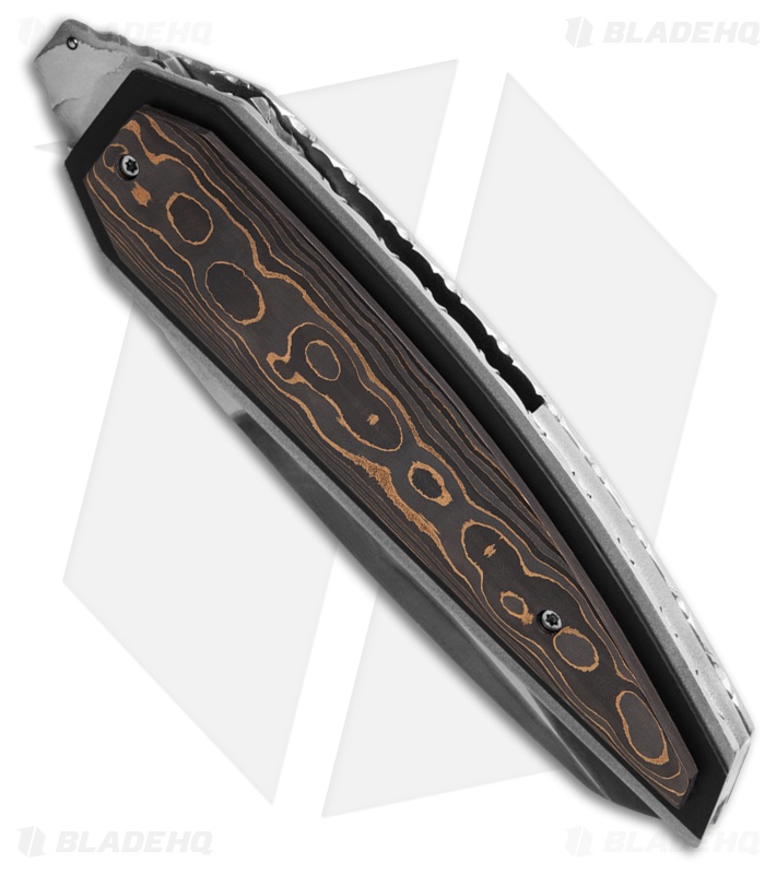 Corrie Schoeman D-Lete Liner Lock Knife Black & Gold Carbon Fiber (3" Damascus)