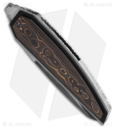 Corrie Schoeman D-Lete Liner Lock Knife Black & Gold Carbon Fiber (3" Damascus)