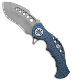 Curtiss Custom Knives BMF Frame Lock Flipper Knife Blue Frag Titanium (3.6" BB)