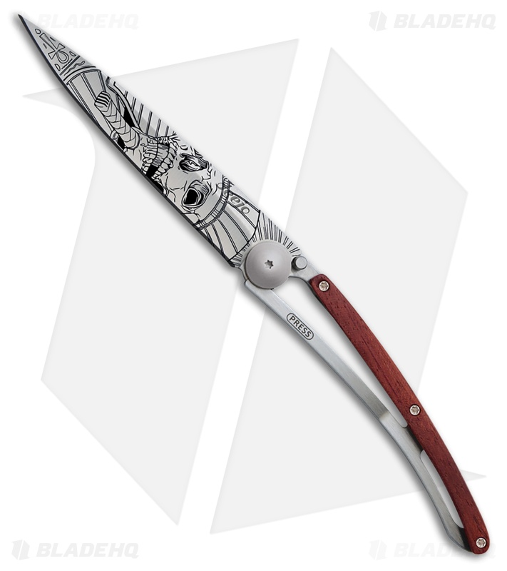 Deejo Pharoh 37g Frame Lock Knife Coral Wood/Steel (3.75" Satin)