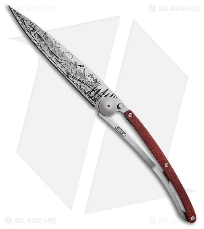 Deejo Mountain 37g Frame Lock Knife Coral Wood/Steel (3.75" Satin)