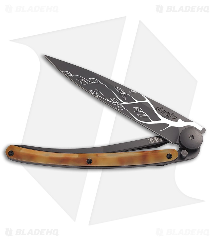Deejo Tree 37g Frame Lock Knife Dark Turtle Polymer/Black Steel (3.75" Black)