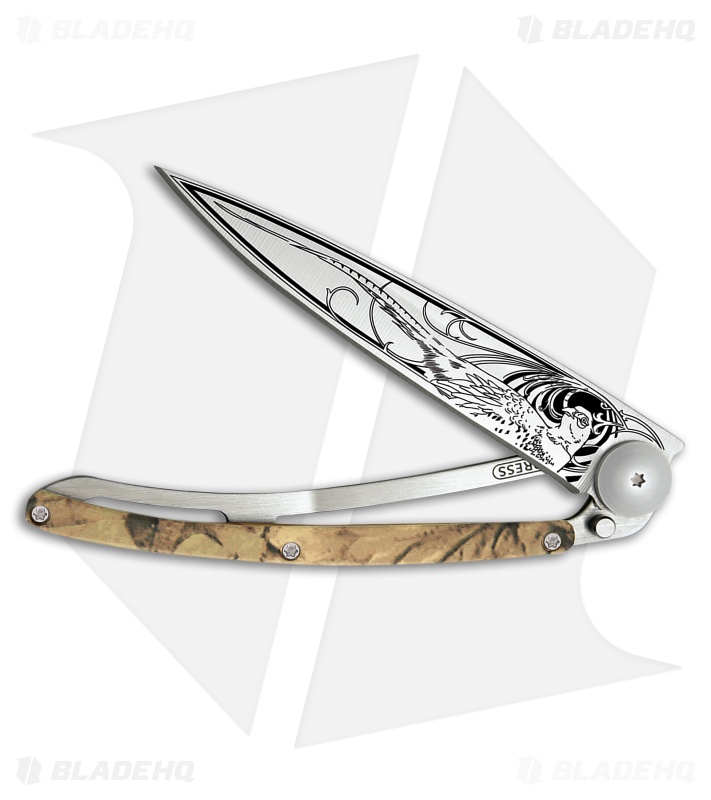 Deejo Pheasant 37g Frame Lock Knife Brown Camo Polymer/Steel (3.75" Satin)