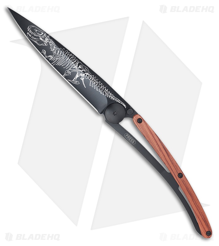 Deejo T-REX 37g Frame Lock Knife Coral Wood/Black Steel (3.75" Black)