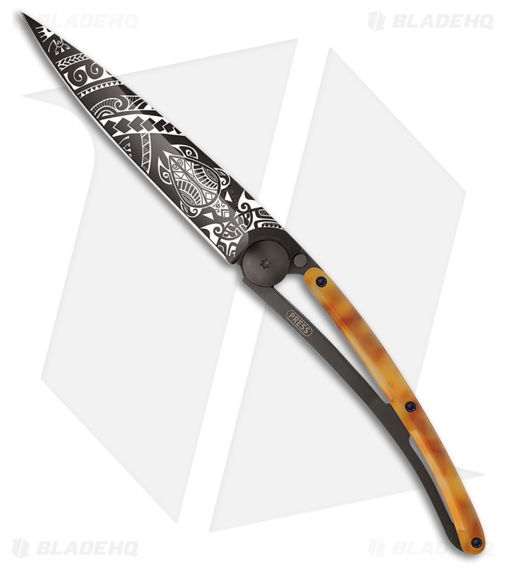 Deejo Polynesian 37g Knife Clear Turtle Polymer/Black Steel