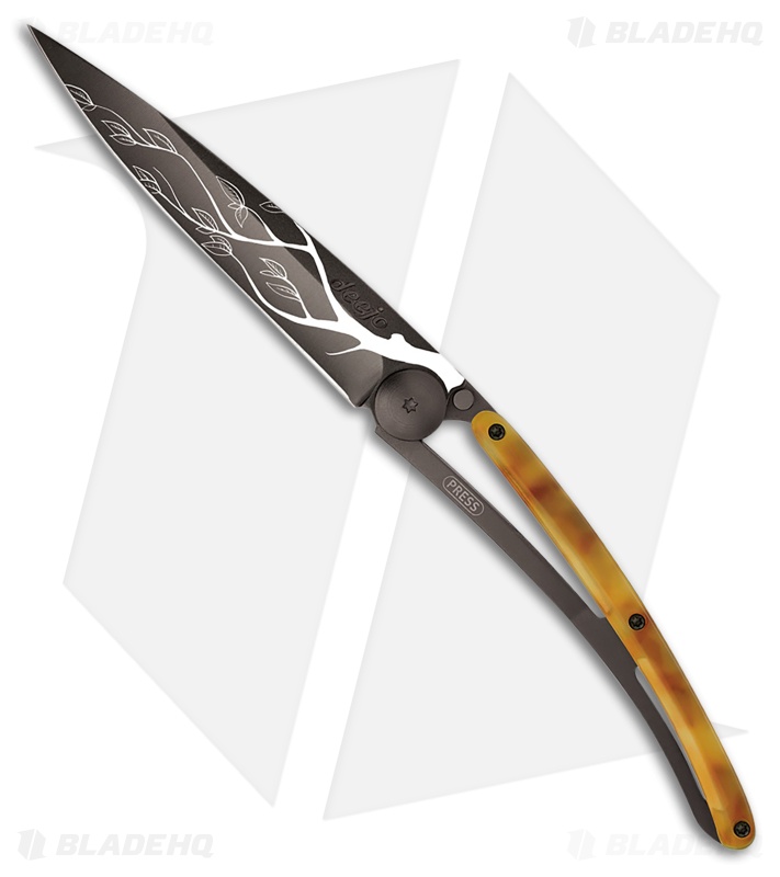Deejo Tree 37g Frame Lock Knife Clear Turtle Polymer/Black Steel (3.75" Black)