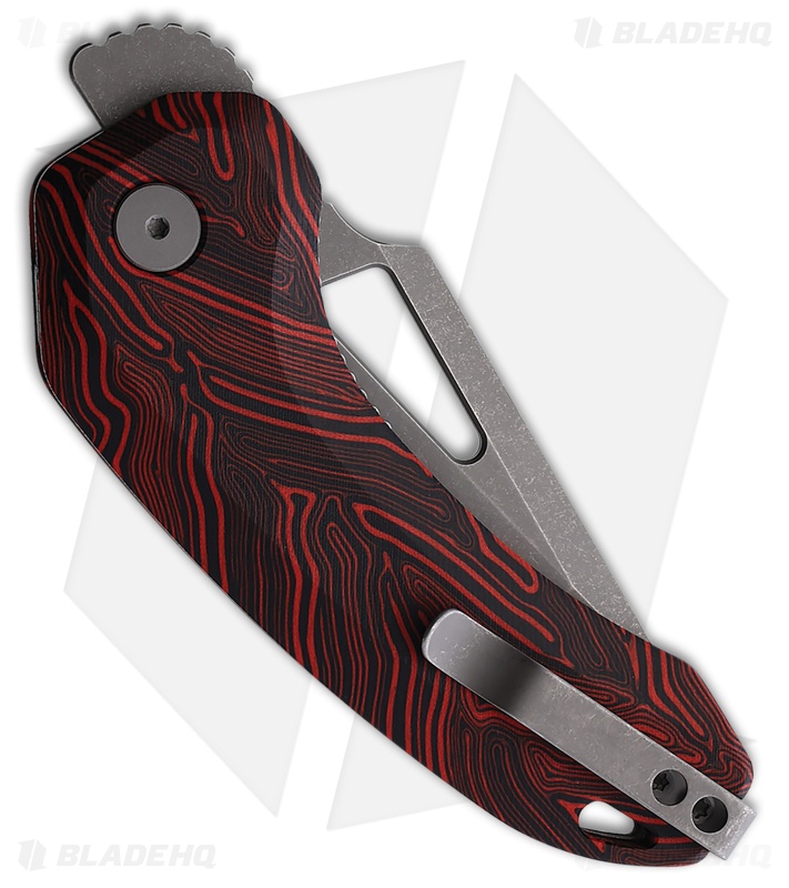 Damned Designs Oni XL Liner Lock Knife Red/Black Damascus G-10 (3" SW)