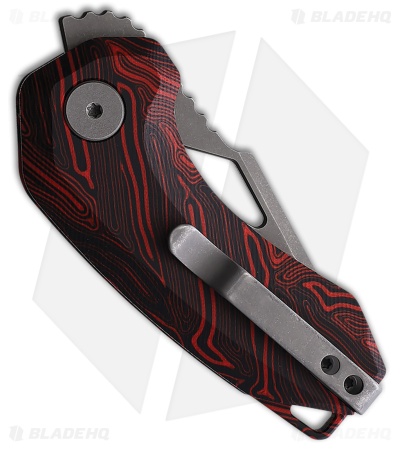 Damned Designs Djinn Liner Lock Knife Red/Black Damascus G-10 (2" SW)