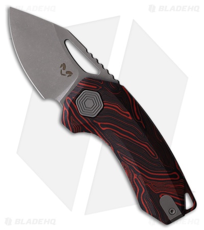 Damned Designs Anzu Liner Lock Knife Red/Black Damascus G-10 (2" SW)