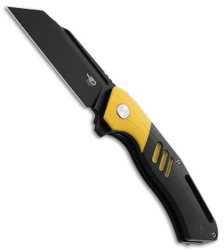 Bestech Knives Rockface Liner Lock Knife Yellow/Black G-10 (3.5" Black D2)