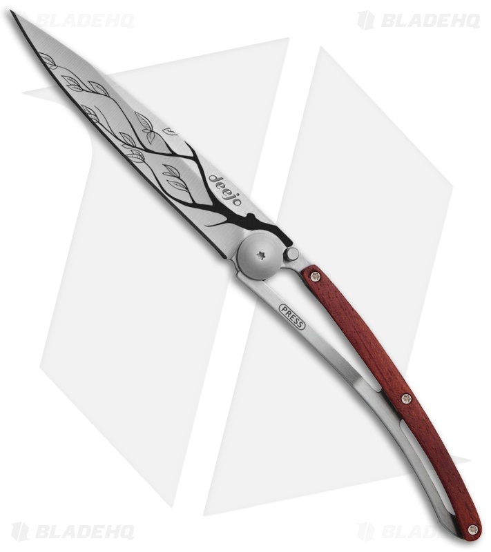Deejo 27g Tree Ultra-Light Liner Lock Knife Coral Wood (3" Satin)