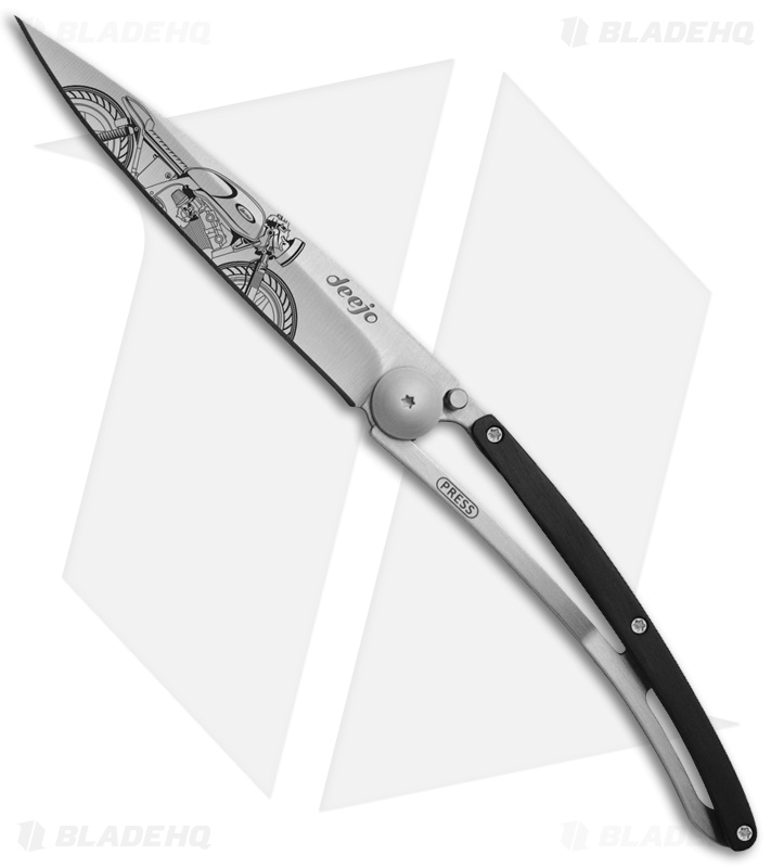 Deejo 27g Cafe Racer Ultra-Light Liner Lock Knife Ebony Wood (3" Satin)
