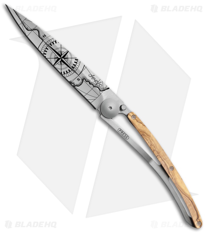 Deejo 27g Terra Incognita Ultra-Light Liner Lock Knife Olive Wood (3" Satin)