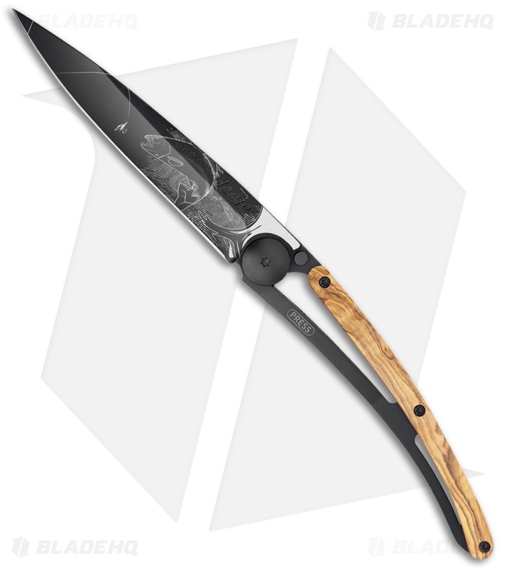 Deejo 27g Trout Ultra-Light Liner Lock Knife Olive Wood (3" Black)