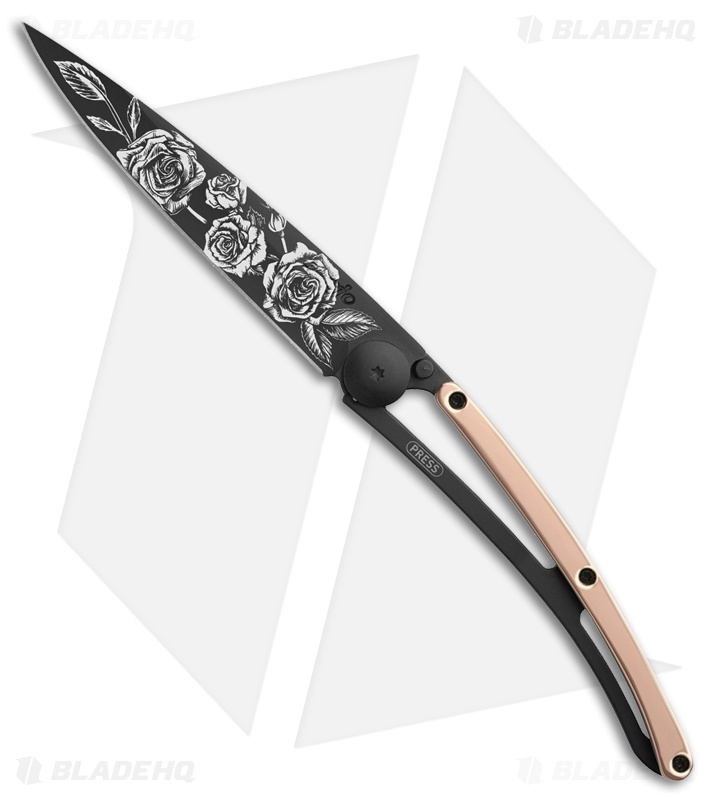 Deejo 27g Roses Ultra-Light Liner Lock Knife Pink Gold (3" Black)