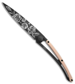 Deejo 27g Roses Ultra-Light Liner Lock Knife Pink Gold (3" Black)