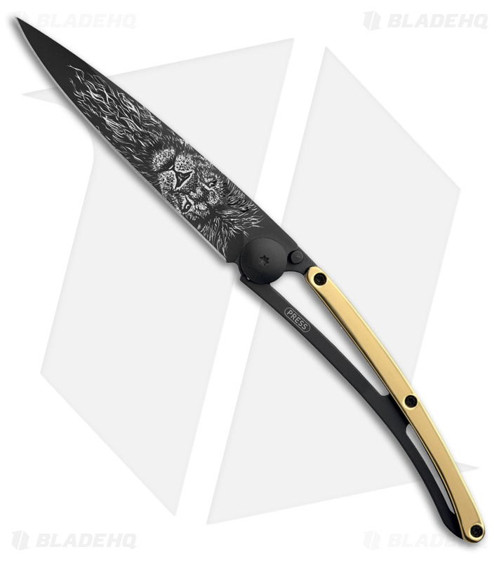 Deejo 37g Lion Ultra-Light Liner Lock Knife Yellow Gold (3.75" Black)