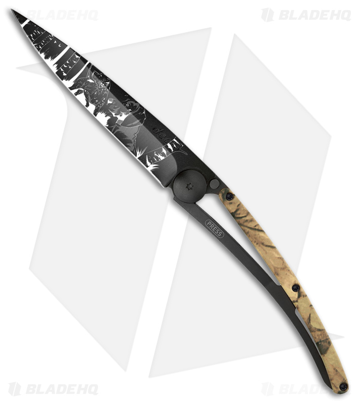 Deejo 37g Hunting Ultra-Light Liner Lock Knife Tan Camo (3.75" Black)