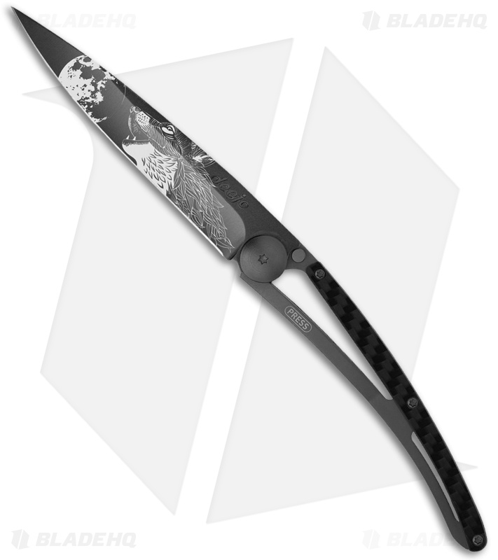Deejo 37g Howl Ultra-Light Liner Lock Knife Carbon Fiber (3.75" Black)