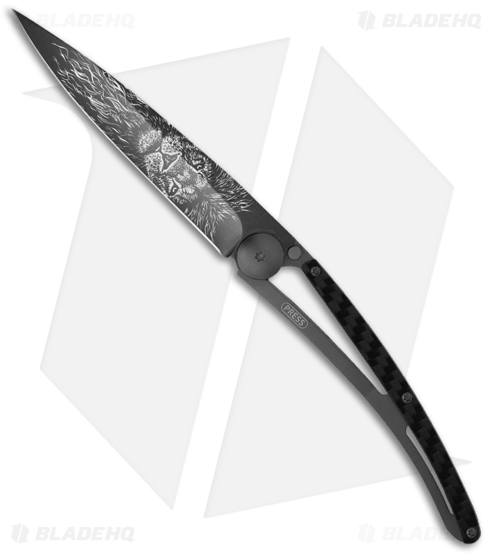 Deejo 37g Lion Ultra-Light Liner Lock Knife Carbon Fiber (3.75" Black)