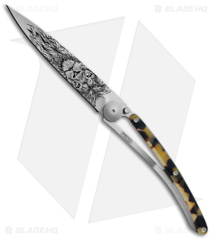 Deejo 37g Lion Ultra-Light Frame Lock Knife Dark Turtle (3.75" Satin)