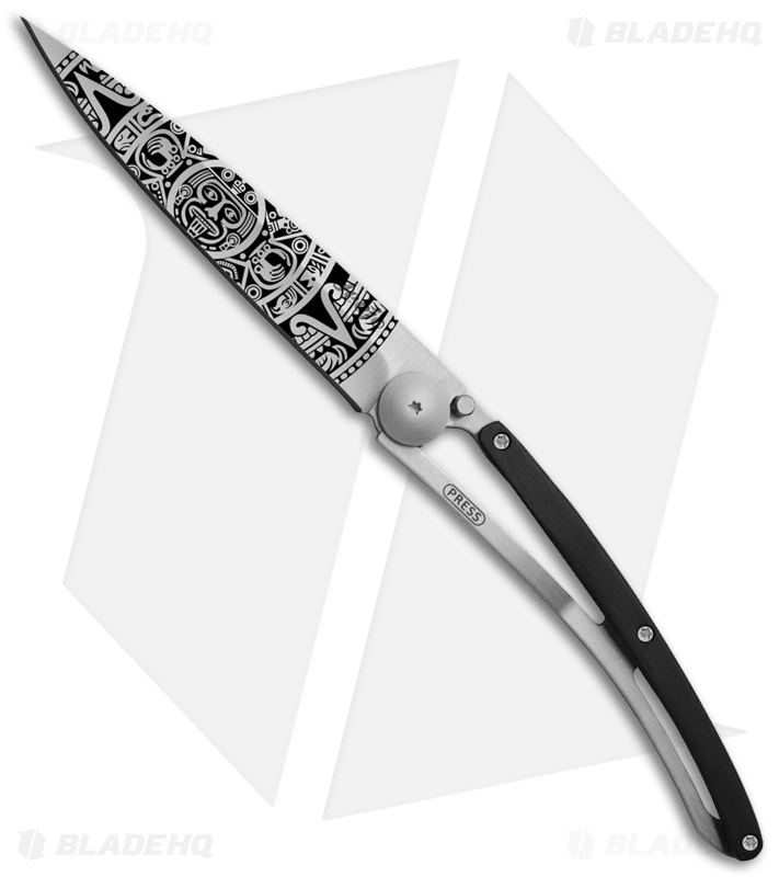 Deejo 37g Aztec Sun Ultra-Light Frame Lock Knife Ebony (3.75" Satin)