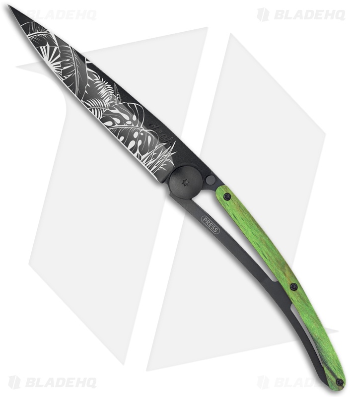 Deejo 37g Jungle Ultra-Light Liner Lock Knife Green Beech Wood (3.75" Black)