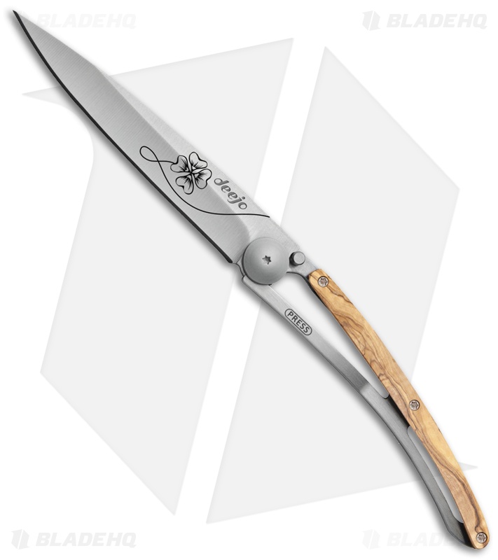 Deejo 37g Lucky Charms Ultra-Light Frame Lock Knife Olivewood (3.75 Satin)