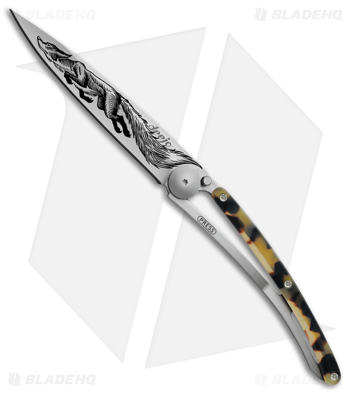 Deejo 37g Fox Ultra-Light Liner Lock Knife Tan Camo (3.75" Satin)